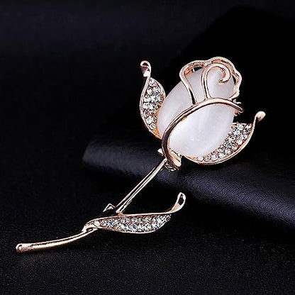 Crystal Pearl Flower Brooches Pins Fashion Beautiful Created Rhinestone Floral Brooch Good Idea for Party Dance Wedding Banquet for Elegant Women Girl - color: Gold Rose Flower