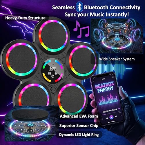 2026 Music Boxing Machine, Smart Bluetooth Interactive Punching Trainer with Boxing Gloves, Large Size Wall Mounted Electronic Boxing Target for Adult Kids, for Home,Office and Gym