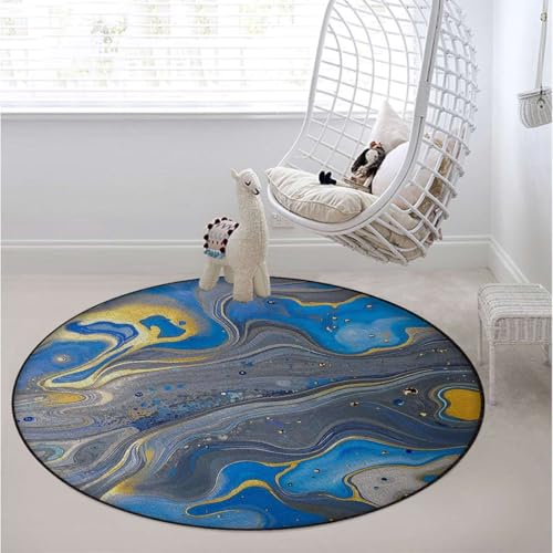 Abstract Round Gaming & Office Chair Mat, Luxury Artistic Gold Accents Anti-Slip Floor Protector for Rolling Chairs, Durable Computer Chair Mat, Blue Gray Gold Diameter 39.4 in - color: Abstract_2505, size: Diameter 39.4 in