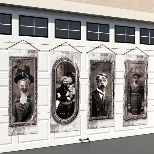 Panelee 4 Pcs Halloween Gothic Banner 3D Changing Face Moving Portrait Banner Decorations Halloween Horror Scary Porch Sign Backdrop for Indoor Outdoor Haunted Wall Hanging Decor - style: Gothic