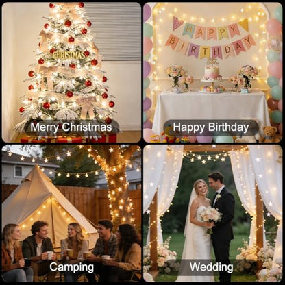 RaThun 49.2ft Star String Lights with Remote for Indoor Bedroom Warm White - size: 49.2ft