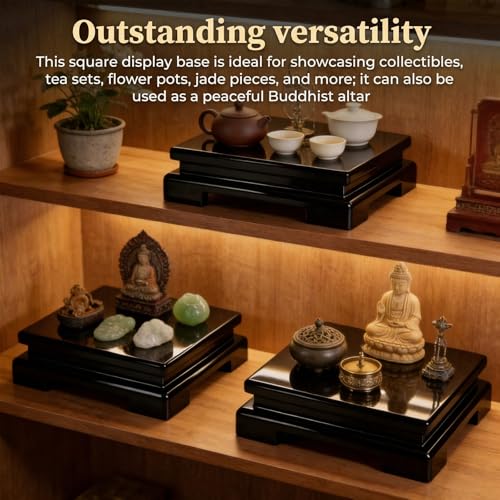 3 Pcs Square Wooden Display Stand Square Vase Riser 6.7 x 6.7 x 2 Inch Black Pedestal Stand Wood Vase Display Base for Collectibles Trophy Aquarium Lamp Teapot Home Decoration