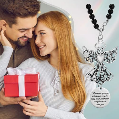 3 Pack Guardian Angel Rearview Mirror Charm, Angel Wings Cross Car Charm Pendant Guardian Angel Hanging Ornament Rear View Mirror Hanger Decor Christian Religious Gifts