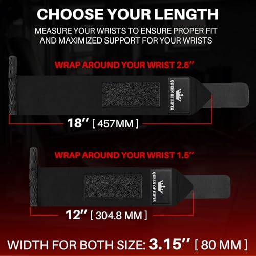 TECEUM Weightlifting 18" & 12" Wrist Wraps with Thumb Loop – Heavy Duty Wrist Workout Braces for Men and Women – Ideal for Powerlifting, Strength Training, Bodybuilding - color: Black, style: 18" – Queen of Lifts