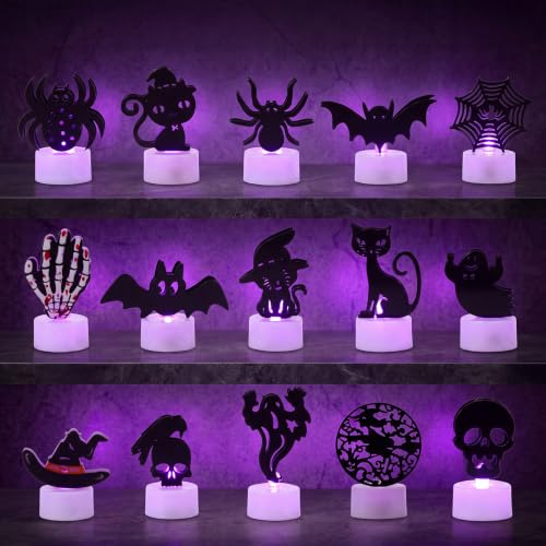 Handepo 15 Pcs Halloween Tea Lights Flameless Candles Table Decor - style: Halloween Spooky