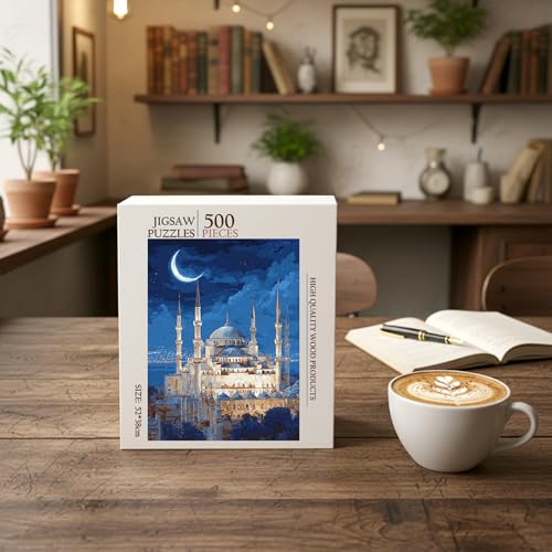 Crescent Moon Islamic Ramadan EID Islam Jigsaw Puzzle - 500 Pieces Wooden Puzzle for Adults, Wall Art Gift, Finished Size: 20 x 15 Inch - color: Crescent Moon Islamic Ramadan Eid - 500 Pieces