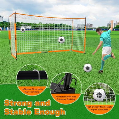 Soccer Goal 12×6 ft /16×7 ft Portable Soccer Goals Net for Backyard | Quick Setup Training Equipment, with Carry Bag, 4 Ground Nails, 12 Training Cones - color: 12×6FT Orange