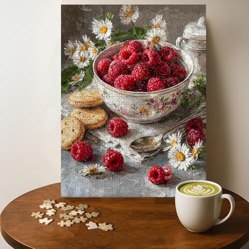 Fresh Raspberries Food Jigsaw Puzzle - 500 Pieces Wooden Puzzle for Adults, Wall Art Gift, Finished Size: 20 x 15 Inch - color: Fresh Raspberries - 500 Pieces