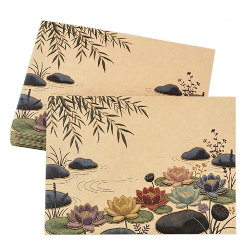 A7 Envelopes, 5x7 Inch, 40 Pack, 120gsm Kraft Brown Flower Lotus Printed Paper, Double-Sided Floral Print, Gummed Seal, Envelope for Invitations and Greeting Cards (Kraft Brown Lotus) - color: Kraft Brown Lotus