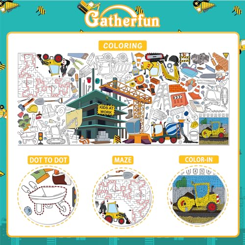 Gatherfun 건설 파티 자이언트 컬러링 포스터 - 80.9 x 182.9cm(31.5 x 72인치) - 다용도 교실 벽 장식 및 생일 활동 - 학교 파티 및 특별 행사를 위한 건설 포스터 또는 테이블 커버 - style: 구조