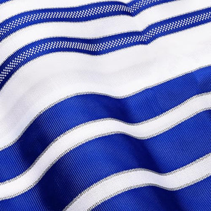 Full Size Tallit Prayer Shawl, Hand-Tied Tzitzit in Israel by a Jewish Craftsman, Blessing On Neckband - color: Blue & Silver, size: Size 50 - 68 x 48 Inch