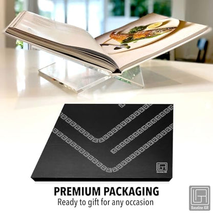 Large Clear Acrylic Book Stand, 12.5" x 9.5" x 5.5”, Acrylic Book Holder, Open Bookstand for Display and Reading Cookbooks, Art Books, Bibles, Magazines - Home and Office - color: Clear, size: Large