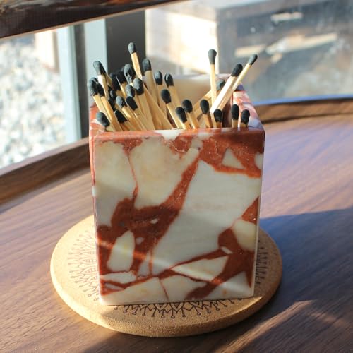 Calacatta Red Marble Toothbrush Holders for Bathroom, Natural Marble Makeup Brush Holder Countertop Organizer - color: Calacatta Red