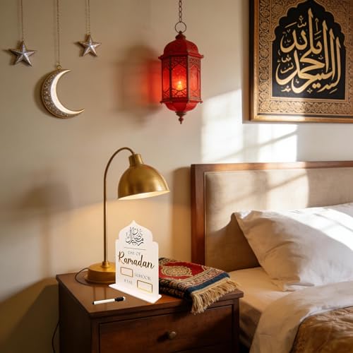 Ramadan Advent Countdown Calendar 2026 – Eid Mubarak Decoration Set with Erasable Pen – Islamic and Mosque Themed Home Decor for Table Centerpieces – Ideal Gift for Muslim Families