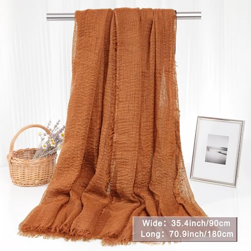 Nydotd Women Summer Cotton Linen Scarf Crinkle Long Beach Shawl Wrap hijab with Fringe - color: Caramel