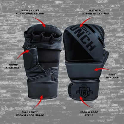 Hybrid MMA Sparring Gloves for Grappling, Kickboxing, and Open Palm Martial Arts - color: Black, size: Large