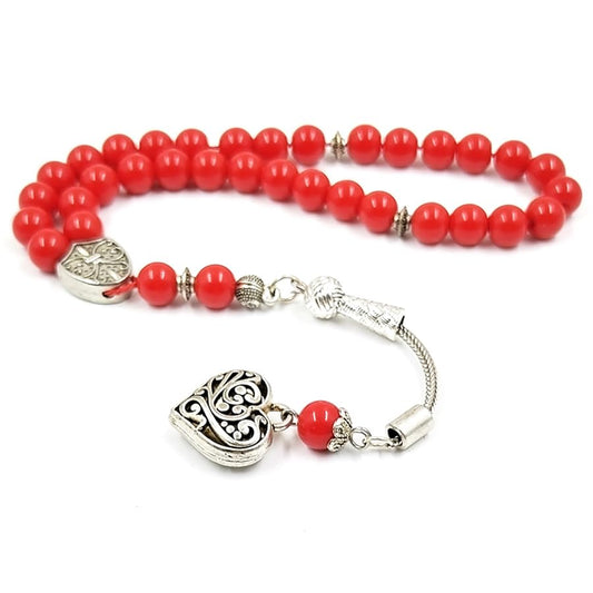 ALBASHAN Tasbih Red stone 33 45 66 99 prayer beads misbaha Women jewelry muslim bracelet arabic islamic accessoires - size: 10mmx33beads