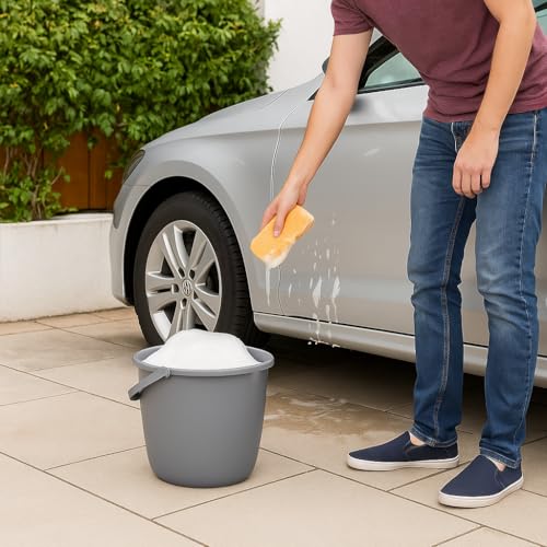 2 Pack 10 Quart Spout Pail – Classic Titanium Gray Plastic Bucket with Pour Spout and Handle for Cleaning, Mopping, Gardening, and Storage Use