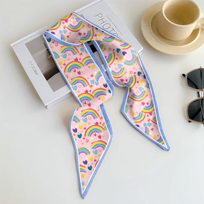 Head Hair Scarf Neck Silk Feeling Scarves Long Thin Satin Fashion Handbag Cute Decoration Women Girls 59 * 6.7'' - color: O-11-rainbow