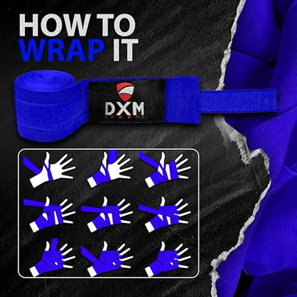 DXM SPORTS Boxing Hand Wraps Inner Gloves - 180 Inch Elasticated Thumb Loop Bandages - Kickboxing MMA Muay Thai Kickboxing Martial Arts Punching Training for Men Women - color: Blue