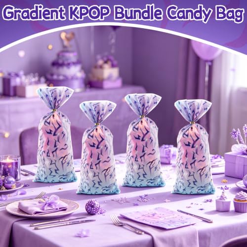 LERCTH Kpop Cellophane Bags with Gradient Abstract Pattern, Iridescent Purple Blue Plastic Treat Bags with Twist Ties for Party Favors - color: Kpop goodie bags 50 packs