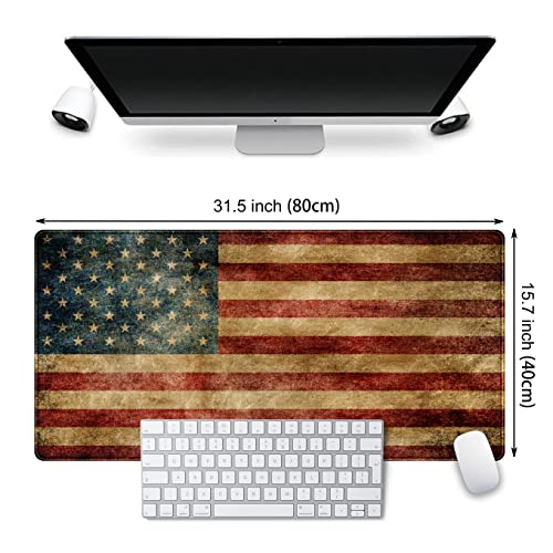 Desk Mat, Extended Gaming Mouse Pad, Large Keyboard Mouse Mat XXL, American Flag Full Desktop Mousepad with Stitched Edges & Non Slip Rubber Base Mice Pad for Office and Home 31.5"x15.75" - color: B-dark Red Flag