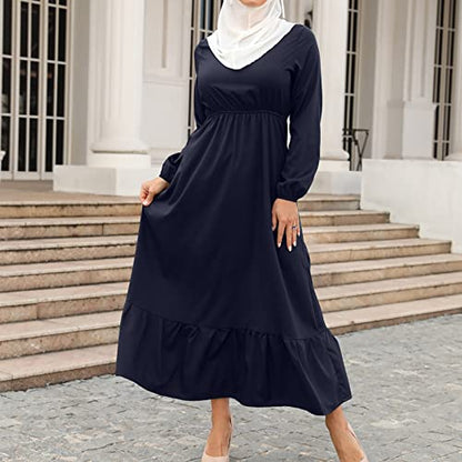 Ctreela Muslim Abaya Dress for Women Long Sleeve Tunic Islamic Prayer Dress Abaya Kaftan Dubai Dress Middle East Clothes - color: Dark Blue, size: X-Large