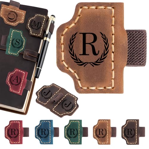 Personalized Magnetic Leather Bookmark with Pen Holder - 26 Letters Custom Book Mark with Name Initial Engraved Book Marker for Readers, Book Lovers, Travelers - Gift for Women & Men(Light Brown，R - color: Light Brown, size: R