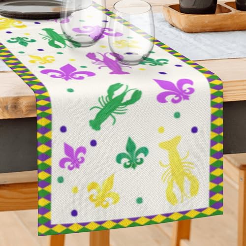Mardi Gras Table Runner 13x72 Inches New Orleans Brazil Carnival Mardi Gras Linen Table Runners Seasonal Spring Festive Holiday Table Decoration - color: Mardi Gras Table Runners
