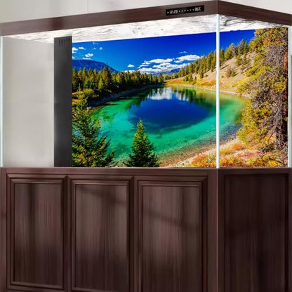 Majestic Lake Aquarium Background Aquamarine Blue-Green Shades Five Lakes Fish Tank Background Scenic Serene Pine Trees Terrarium Backgrounds Tranquil Valley Lakes Reptile Tank Backgrounds 24x16in - color: Blue_Green, size: 24(W)x16(H)in