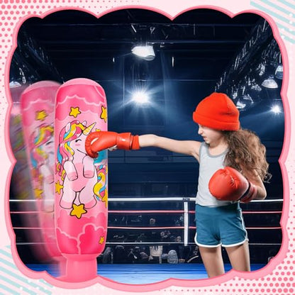 2 Pcs 47" Kids Punching Bag Girls Stable Inflatable Boxing Bag Unicorn Heavy Punch with Instant Bounce Back Movement Kids Workout Equipment Karate Gifts for Girls Karate Taekwond