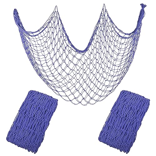 Decorative Fishing Net 80x40 Inch,YuanDe 2 Pack Large Picture Fish Net | Wall Photo Hanging Fishnet for Nautical Mermaid Pirate Ocean Themed Hawaii Beach Under The Sea Party Decoration - color: Blue Haze