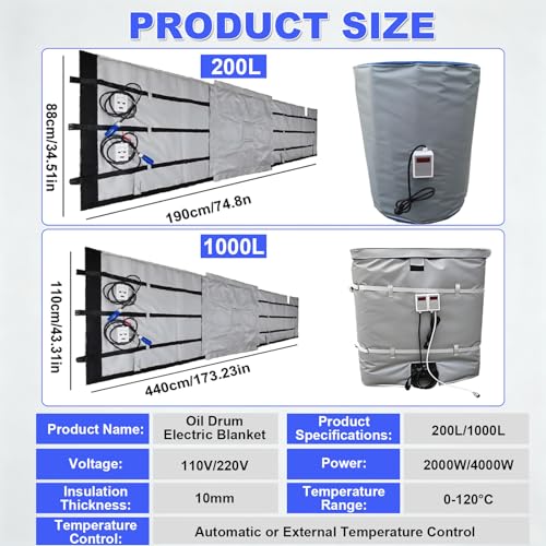 200l/1000l Ibc Barrel Heating Blanket, Intelligent Temperature Control Ibc Barrel Heating Jacket,With Digital Display,Adjustable Temperature,Suitable For Ibc Plastic Tanks,Pipes,110v/220v 1000L - size: 1000L