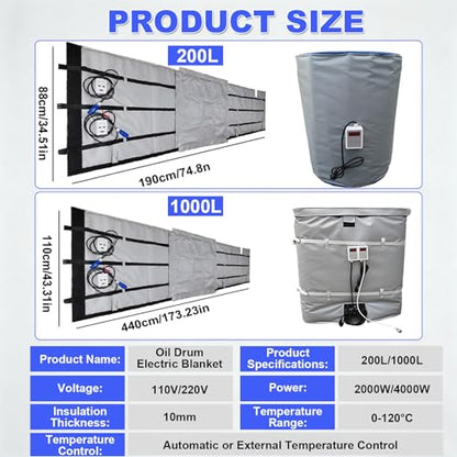 200l/1000l Ibc Barrel Heating Blanket, Intelligent Temperature Control Ibc Barrel Heating Jacket,With Digital Display,Adjustable Temperature,Suitable For Ibc Plastic Tanks,Pipes,110v/220v 1000L - size: 1000L