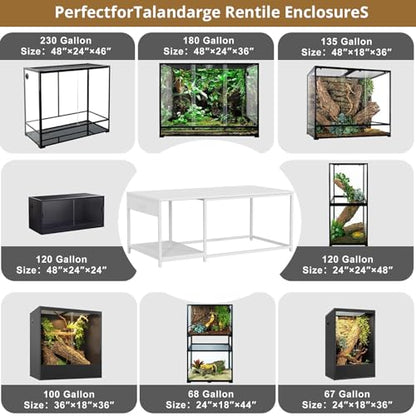 4x2x2 Reptile Enclosure Stand – 48"x24" Tall Reptile Tank Stand for 120 Gallon Aquarium Stand, Bearded Dragon Cage, Snake Enclosure & Stackable Terrarium with LED Light - color: White