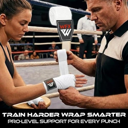WFX Boxing Hand Wraps 3.5 4.5 Meter Martial Arts Bandages Inner Gloves Wrist Support Straps Punching Under Hand Knuckles Heavy Elasticated Training Bag Mitts Muay Thai - color: White, size: 3.5 M