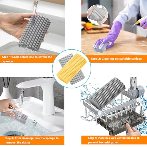 6 Pack Damp Clean Duster Sponge,Dusting Sponge Duster for Housekeeping,Reusable Household Cleaning Sponge for Blinds, Fan Blades,Mirrors,Glass, Baseboards,Window Track Grooves and Car (Grey) - color: Gray