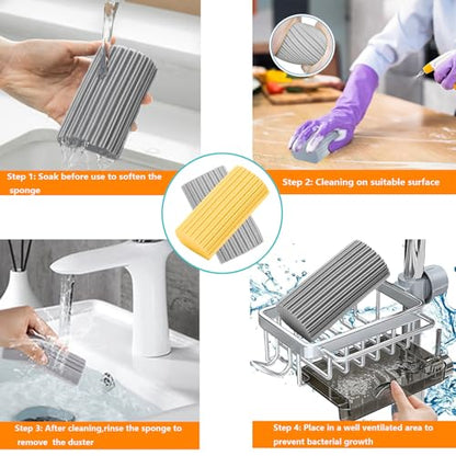 6 Pack Damp Clean Duster Sponge,Dusting Sponge Duster for Housekeeping,Reusable Household Cleaning Sponge for Blinds, Fan Blades,Mirrors,Glass, Baseboards,Window Track Grooves and Car (Grey) - color: Gray