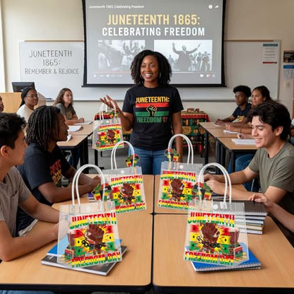 Aliceset 24 Pcs Juneteenth Clear Gift Bags with Handle for Freedom Day Party, African American June 19th Celebration Favor Goodie Bags, 6.31" x 5.91" x 3.15" - style: Juneteenth