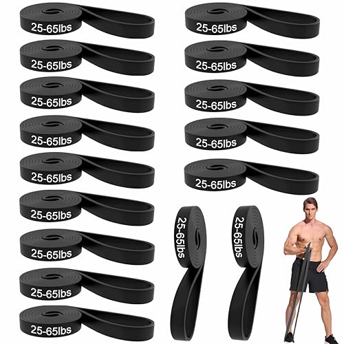 16-Pcs Resistance Bands Set - Premium Elastic Workout Bands for Home Gym, Strength Training, Yoga & Physical Therapy - color: Black(25-65 lbs)
