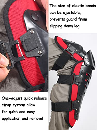RIDBIKER Motorcycle Knee Shin Guards for Men, Bendable MTB Knee Pads | Long leg coverage with crash-proof protection. Flexible bendable design. Adjustable straps. Knee Protection for motocross - color: Red/LONGER