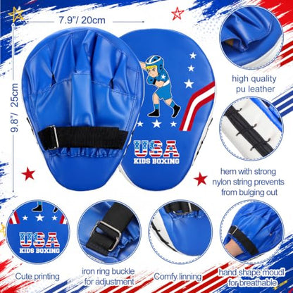 Boxing Gloves and Punching Mitts Set 4oz Gloves Boxing Pads Kids Youth Sparring Gear Training Equipment for Taekwondo Kick Karate Muay Thai MMA Martial Art - style: Blue Hero