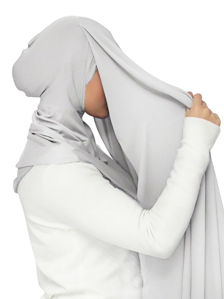 Lina & Lily Flowy Chiffon Instant Hijab Scarf Attached Jersey Ninja Undercap Full Coverage for Muslim Women - color: Light Gray