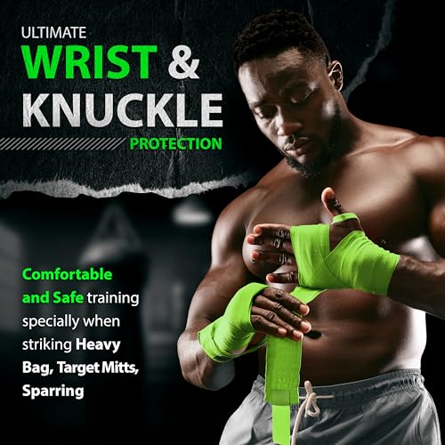 DXM SPORTS Boxing Hand Wraps Inner Gloves - 180 Inch Elasticated Thumb Loop Bandages - Kickboxing MMA Muay Thai Kickboxing Martial Arts Punching Training for Men Women - color: Green