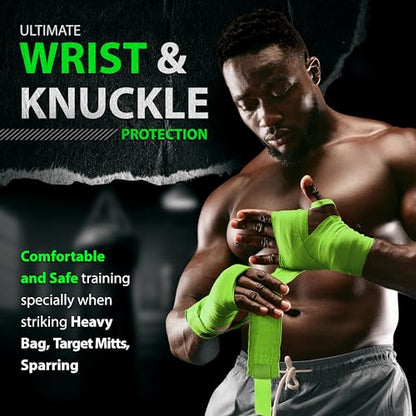 DXM SPORTS Boxing Hand Wraps Inner Gloves - 180 Inch Elasticated Thumb Loop Bandages - Kickboxing MMA Muay Thai Kickboxing Martial Arts Punching Training for Men Women - color: Green