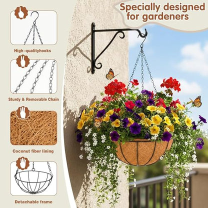 Metal 10 inch Round Planter, 4 Pack Hanging Wire Basket with Coco Fiber Liners, for Outdoor Plants Decoration - size: 10 Inch, style: Watermelon
