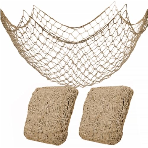 2 Pack Fish Net Decorations for Party, Natural Cotton Hawaiian Table Runner Party Fishing Net Decorative, Nautical Themed Cotton Fishnet Under The Sea Pirate Ocean Beach Decor - color: Brown