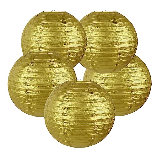 12 Inch Gold Paper lantern Light,Chinese Japanese lanterns New Years Decorations 2025(Set of 5,Gold) - color: Gold, size: 12inch