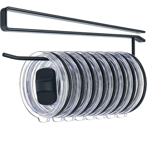 Tumbler Lid Organizer, Kitchen Space Saving Cup Holder, Organizers for Under Cabinet Storage, No Drill No Adhesive Yeti Tumbler Lid Holder for Kitchen Cabinet Organizers and Storage - color: Black, size: 1 Pack Shallow