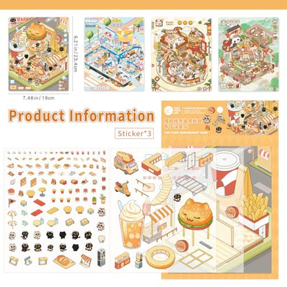 Girls 3D Miniature Scene Stickers, 4 Sets Mini Stores DIY House Stickers for Burger, Hot Pot, Convenience Store, Breakfast, Cute 3D Cartoon Scene Stickers for Adult Kids Relief Stress Pass The Time - style: Opening Stores